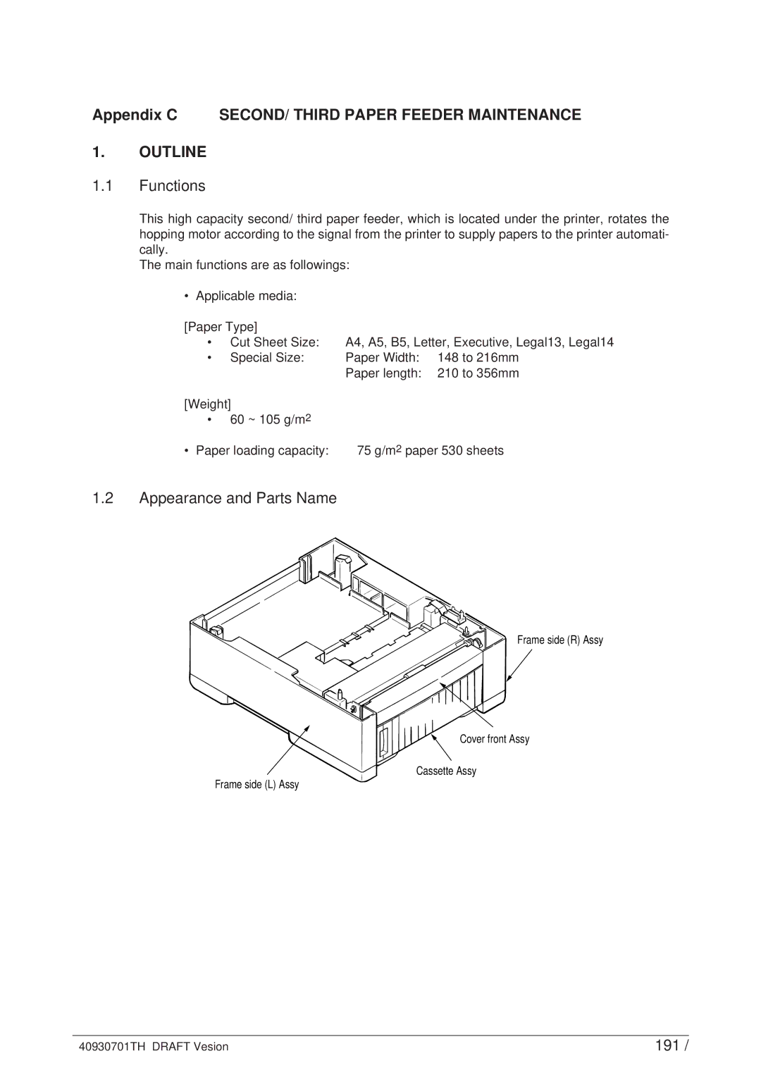 Oki 24DX manual Functions, Appearance and Parts Name, 191 