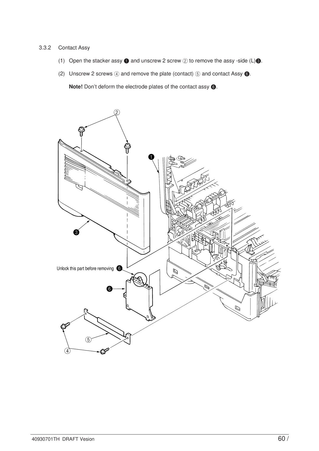 Oki 24DX manual Unlock this part before removing 40930701TH Draft Vesion 