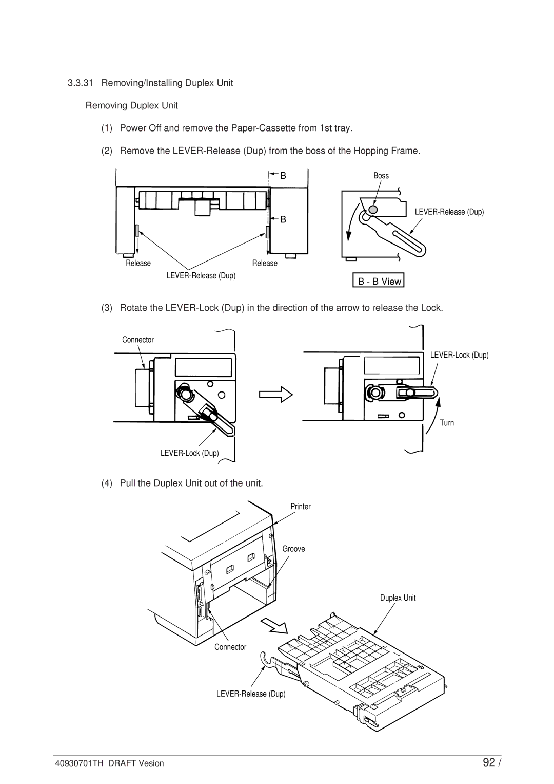 Oki 24DX manual Pull the Duplex Unit out of the unit 