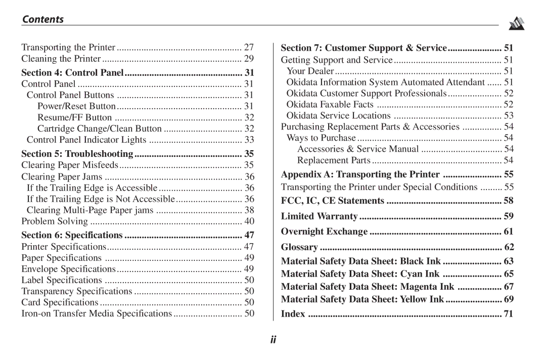 Oki 2500 manual Contents 