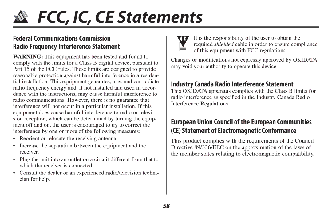 Oki 2500 manual FCC, IC, CE Statements 