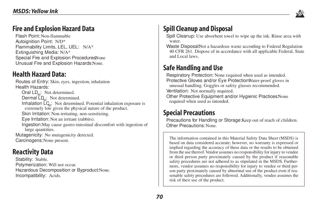 Oki 2500 manual Msds Yellow Ink 