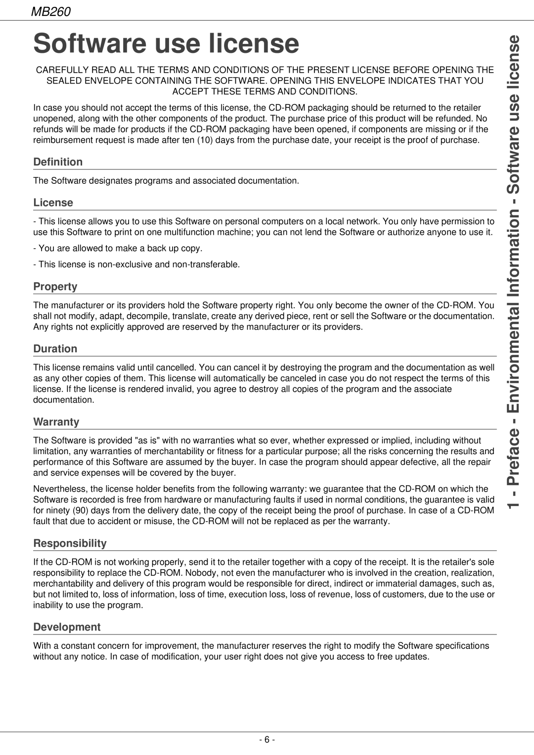 Oki 260 manual Software use license 