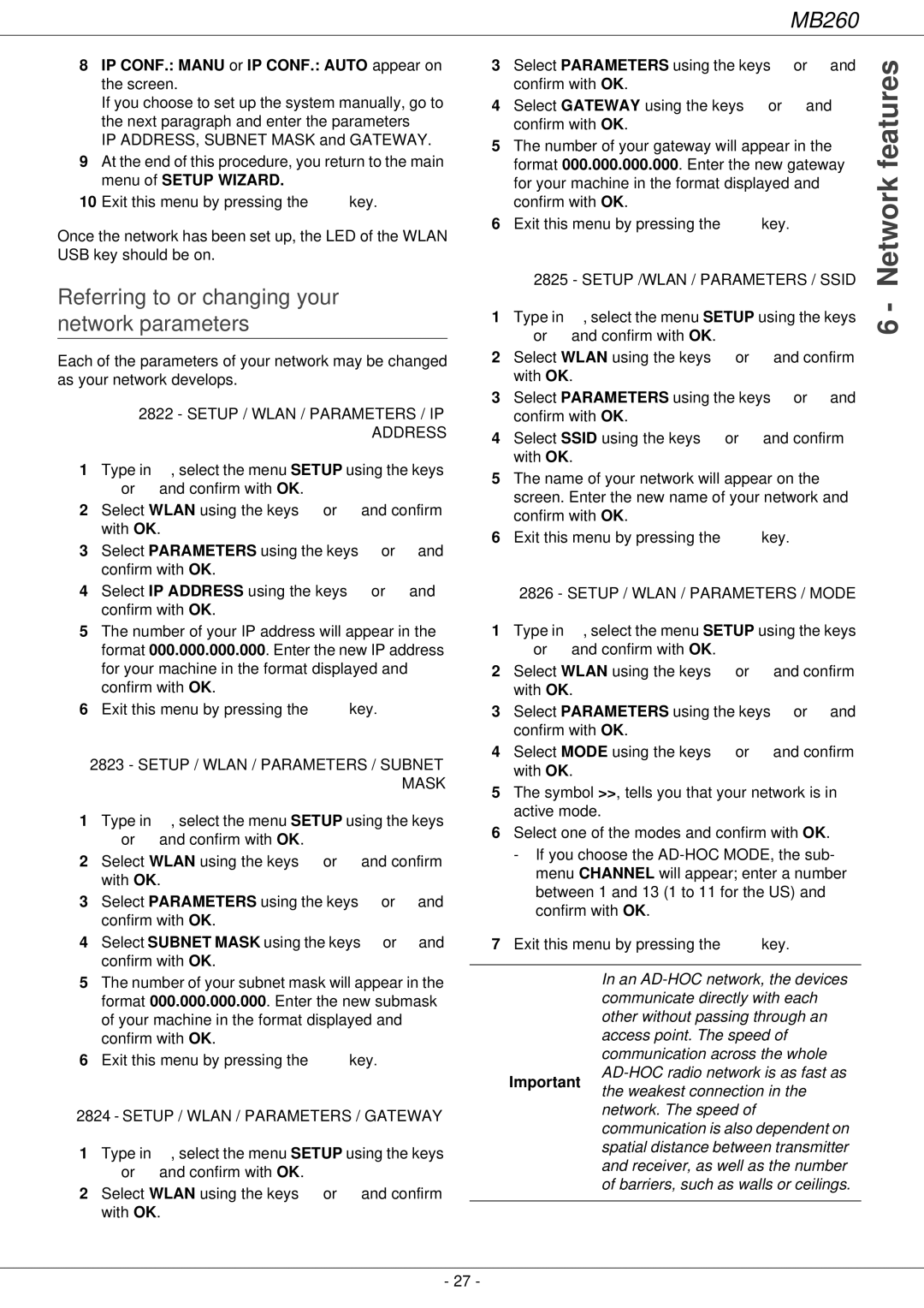 Oki 260 manual Referring to or changing your network parameters 