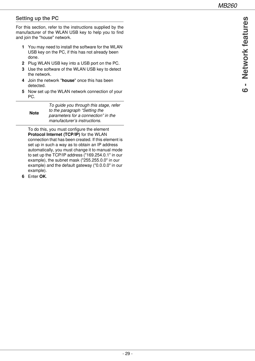 Oki 260 manual Network features, Setting up the PC 