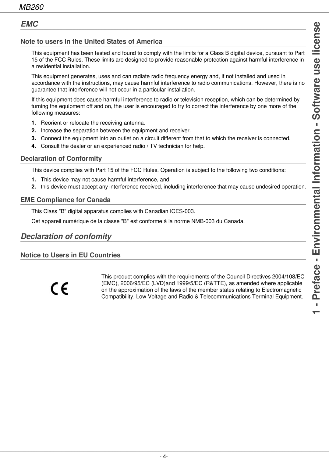 Oki 260 manual Declaration of confomity, Declaration of Conformity, EME Compliance for Canada 