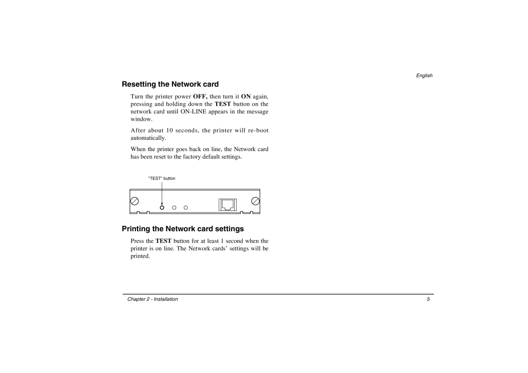 Oki 3100e manual Resetting the Network card, Printing the Network card settings 