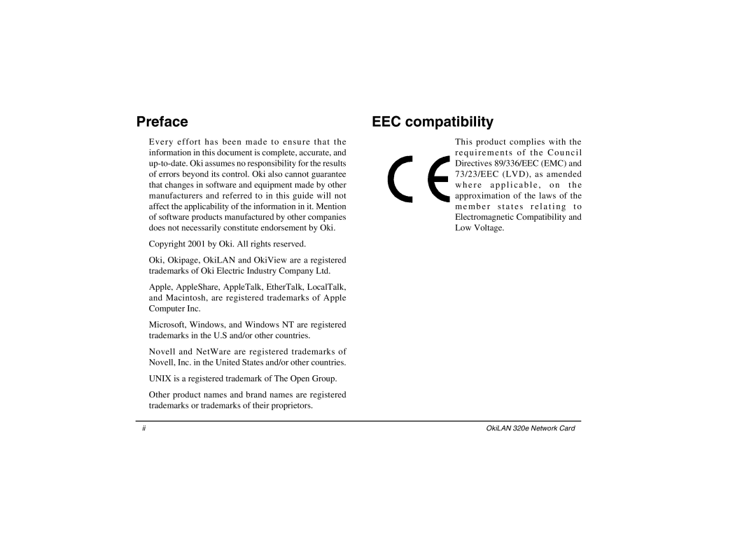 Oki 3100e manual Preface, EEC compatibility 