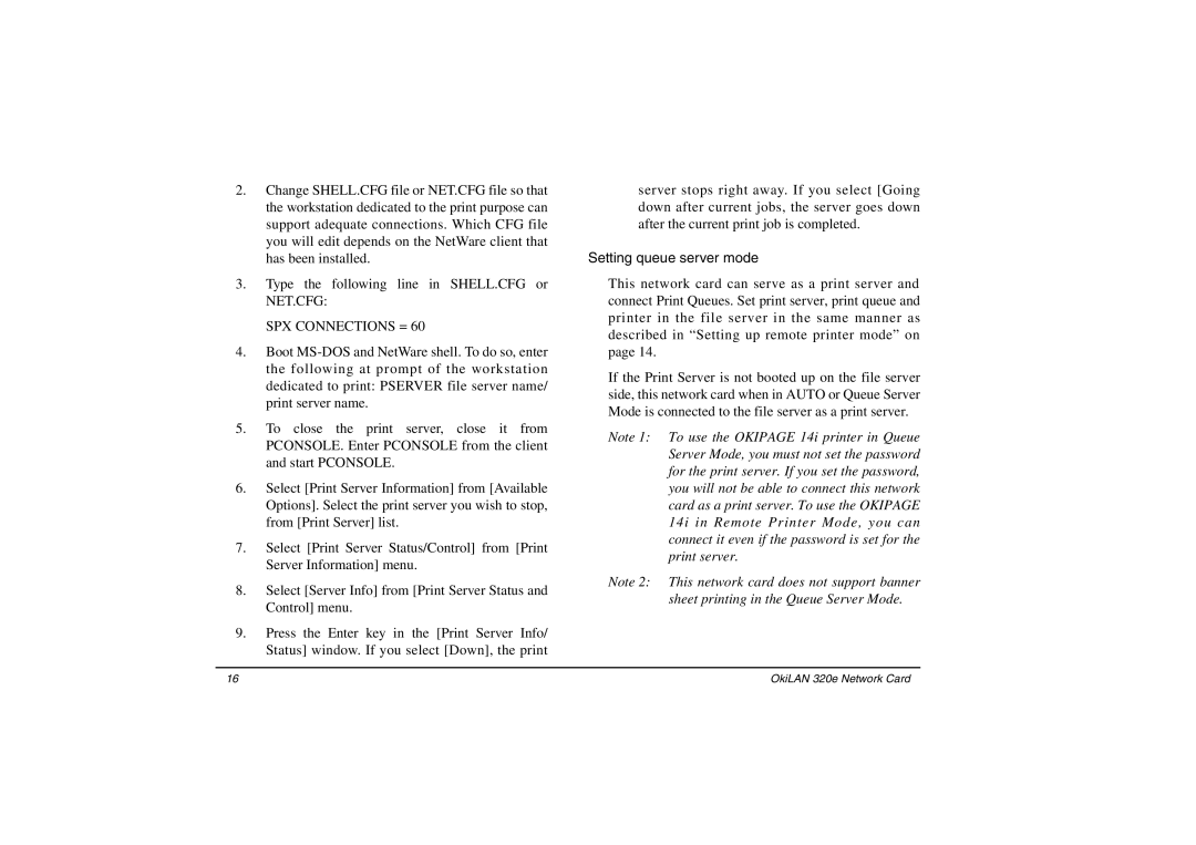 Oki 3100e manual SPX Connections =, Setting queue server mode 