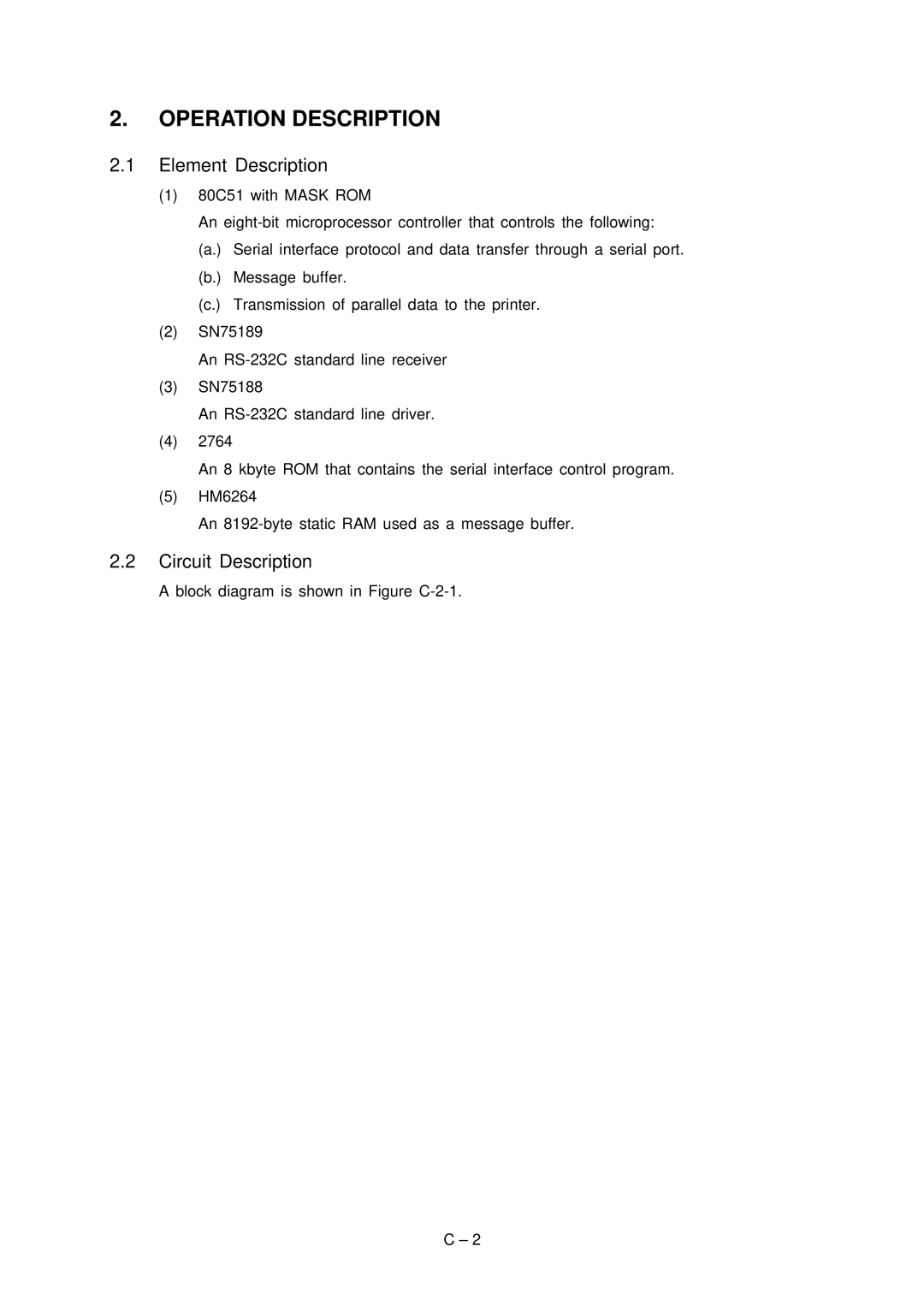 Oki 3320, 3321 specifications Operation Description, Element Description, Circuit Description 