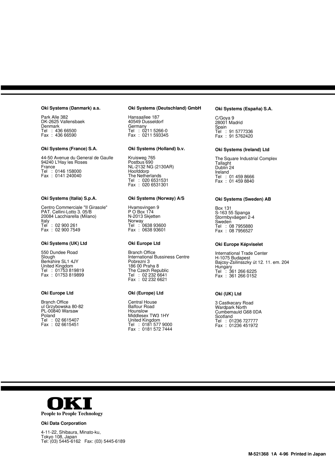 Oki 3320, 3321 specifications People to People Technology 