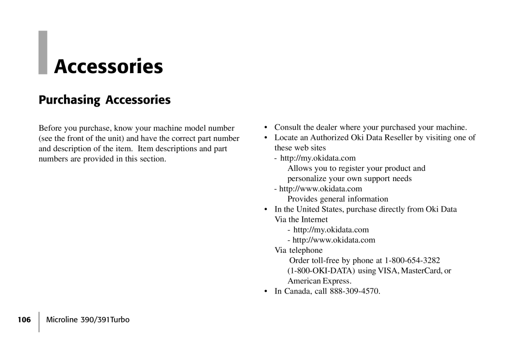 Oki 390, 391 manual Purchasing Accessories 