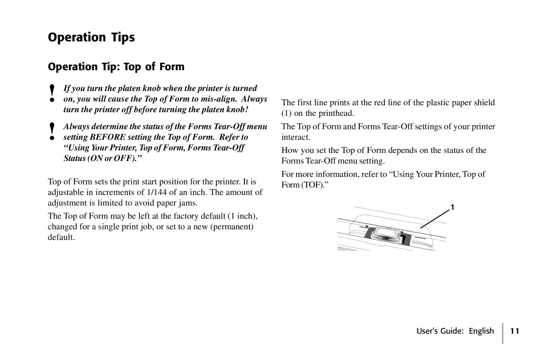 Oki 391, 390 manual Operation Tips, Operation Tip Top of Form 