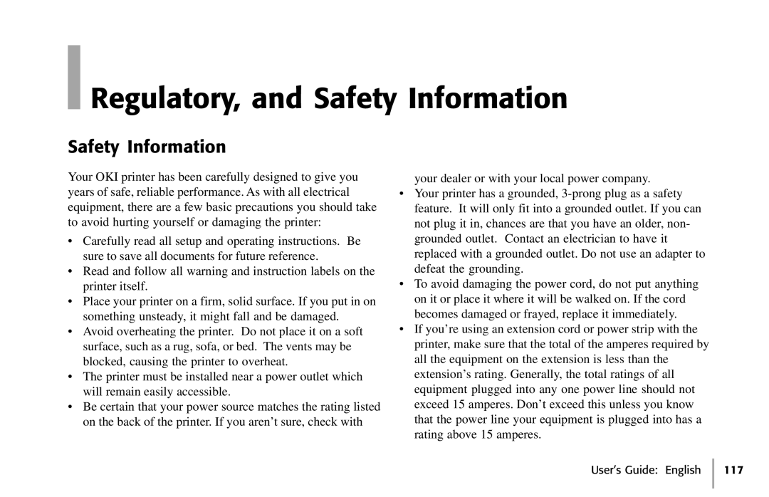 Oki 391, 390 manual Regulatory, and Safety Information 