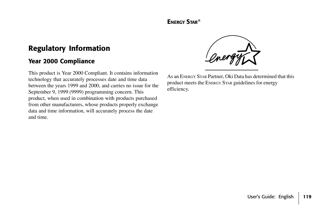 Oki 391, 390 manual Regulatory Information, Year 2000 Compliance 