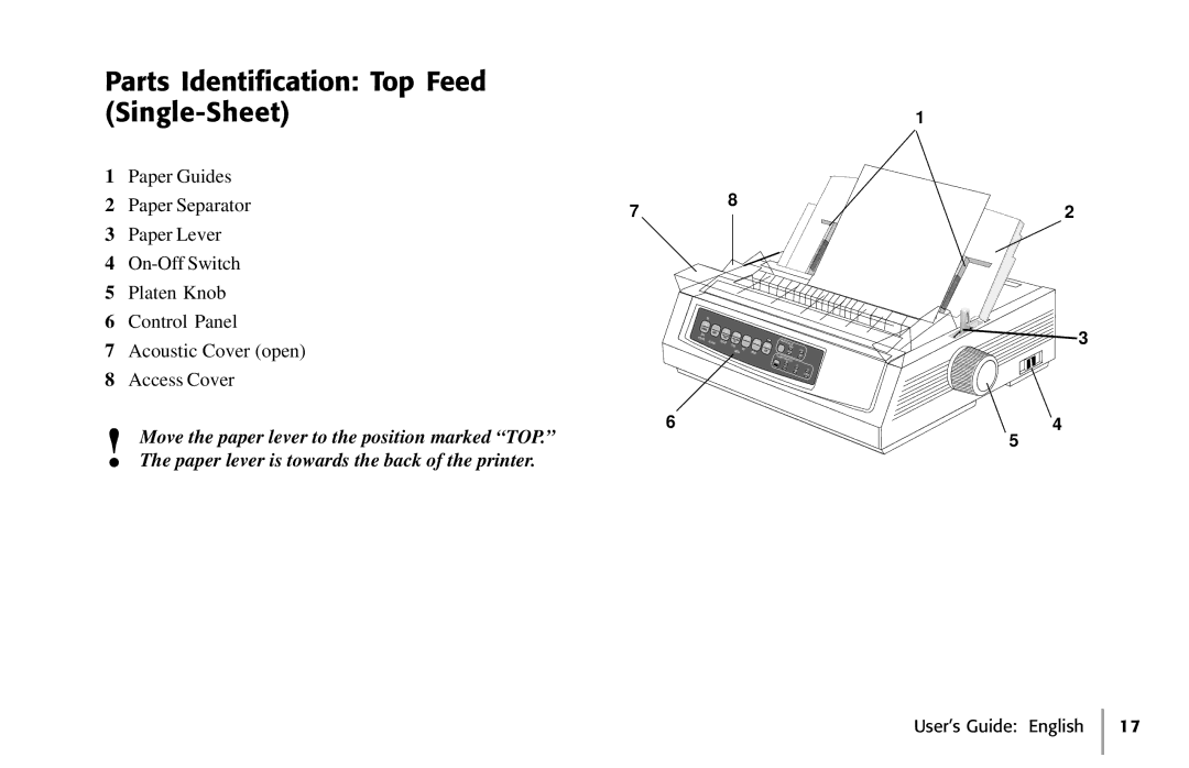 Oki 391, 390 manual Parts Identification Top Feed Single-Sheet, Control Panel, Acoustic Cover open, Access Cover 