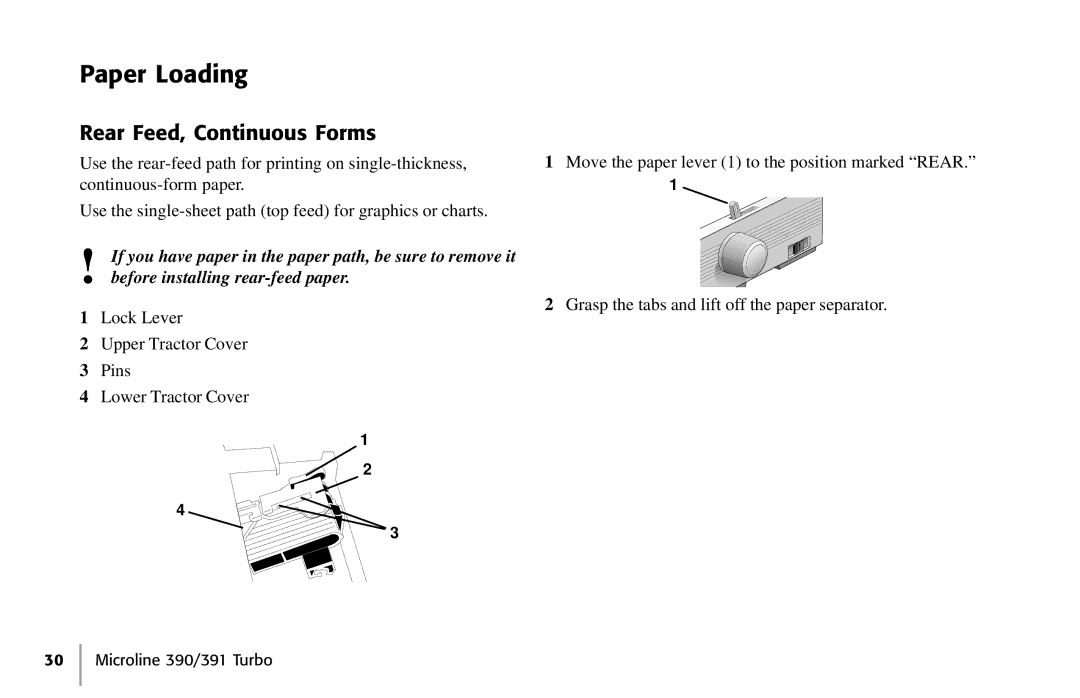 Oki 390, 391 manual Paper Loading, Rear Feed, Continuous Forms 