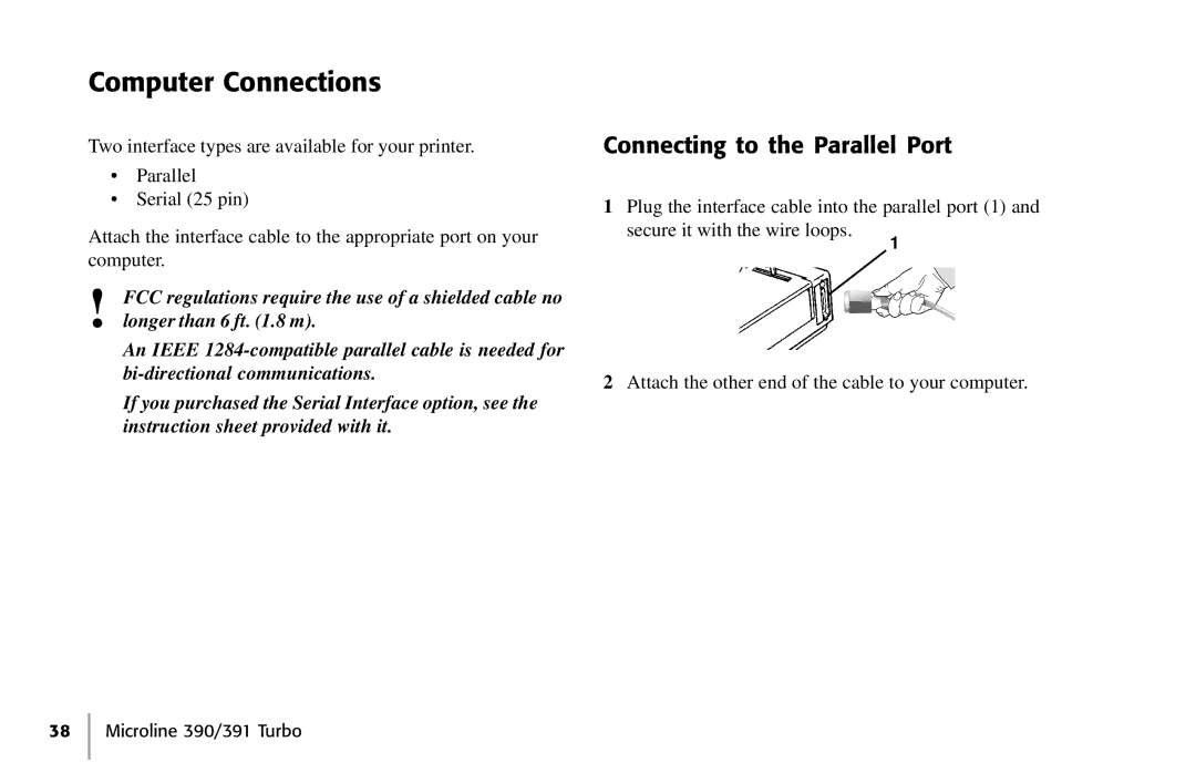 Oki 390, 391 manual Computer Connections, Connecting to the Parallel Port 