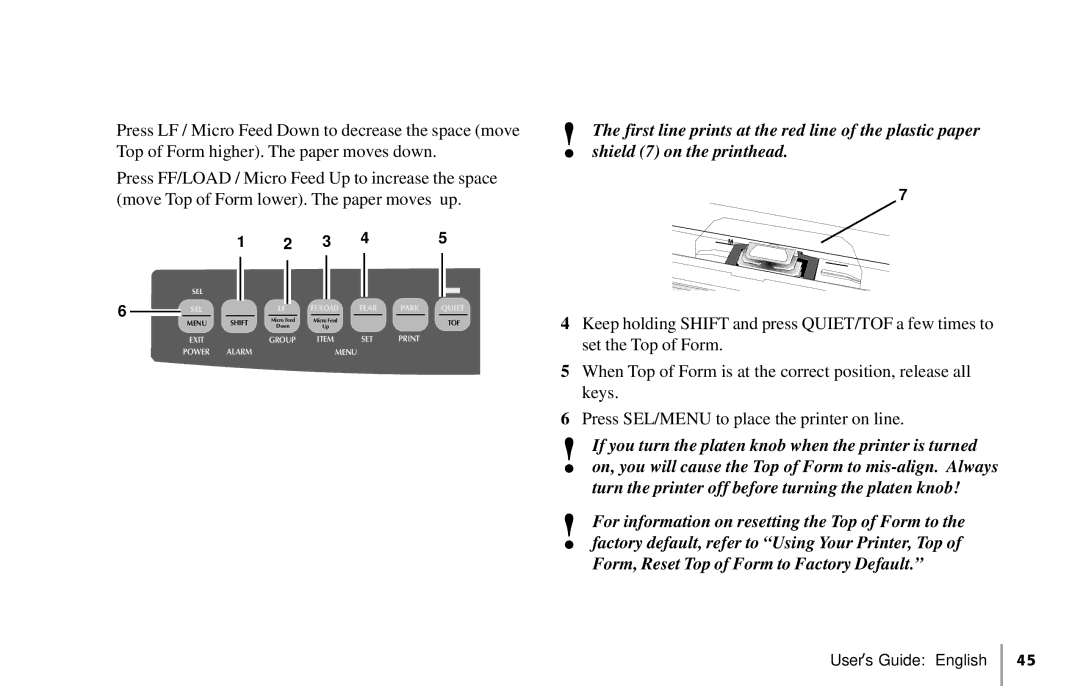 Oki 391, 390 manual SEL FF/LOAD Tear Park Quiet 