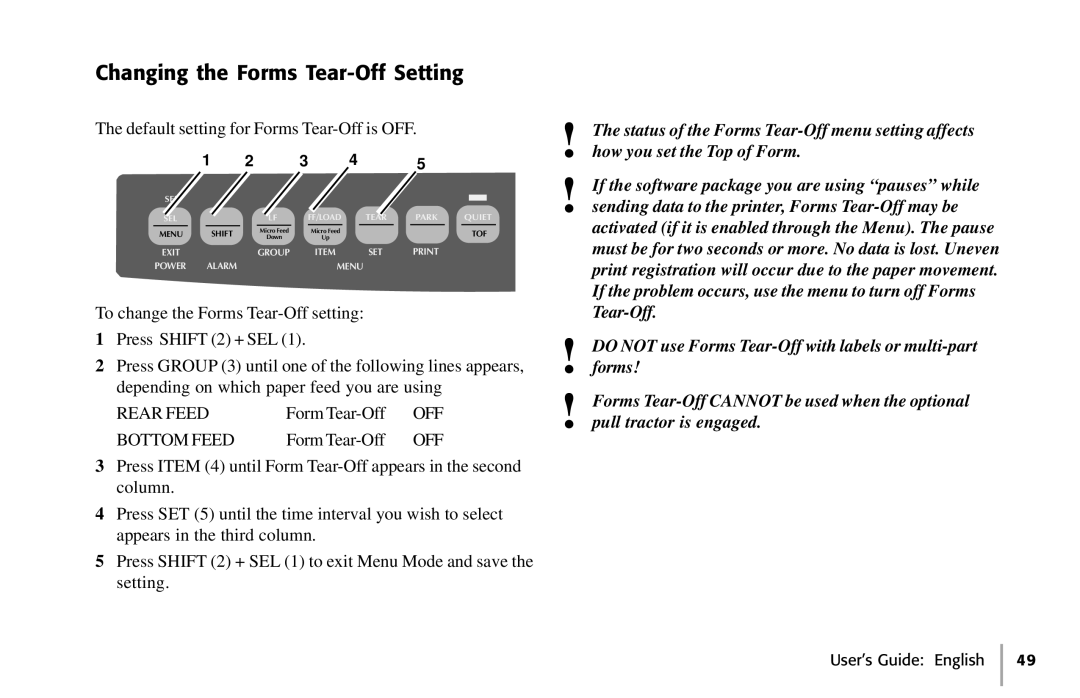 Oki 391, 390 manual Changing the Forms Tear-Off Setting 