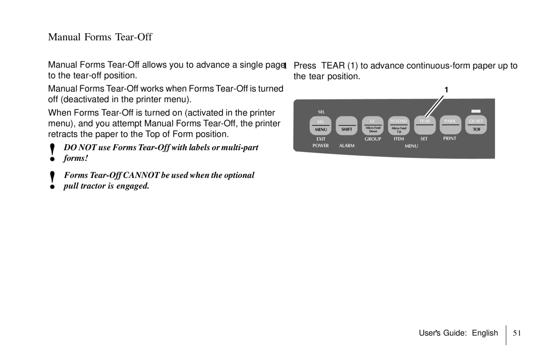 Oki 391, 390 manual Manual Forms Tear-Off 