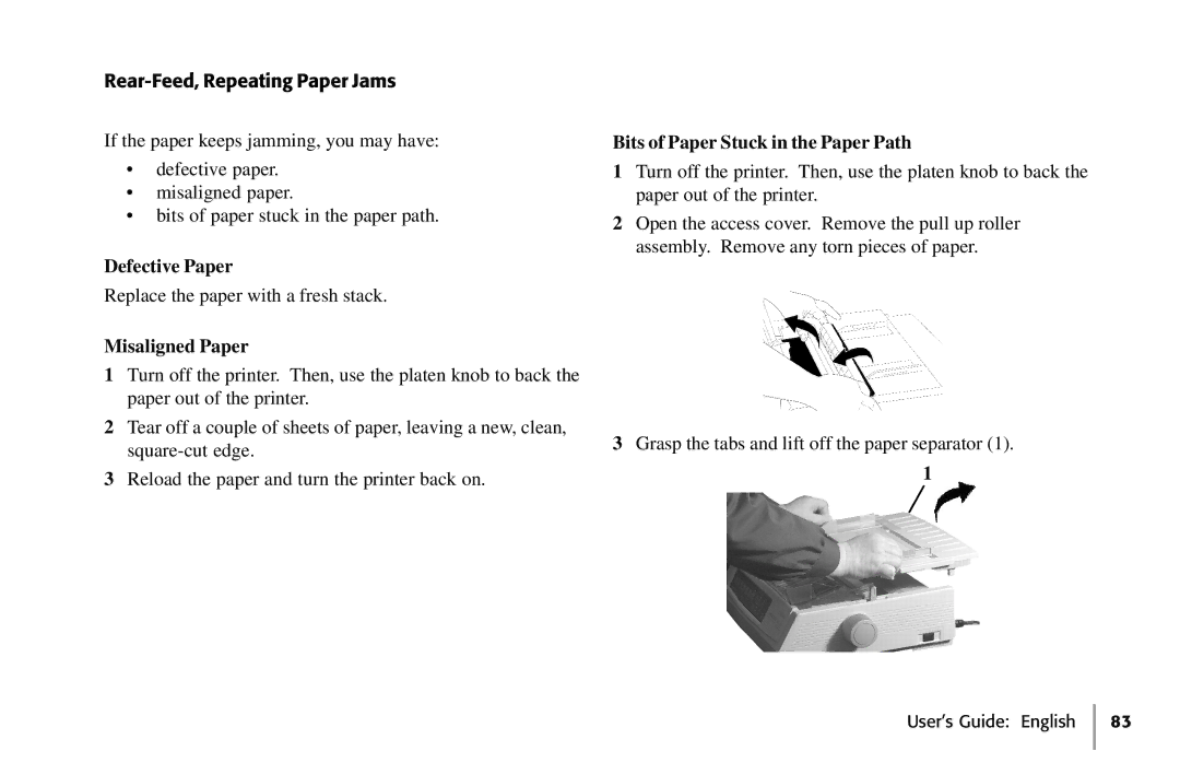 Oki 391, 390 manual Defective Paper, Misaligned Paper, Bits of Paper Stuck in the Paper Path 