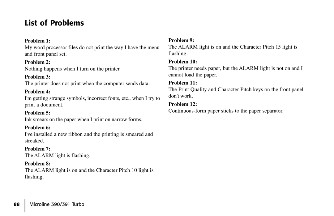 Oki 390, 391 manual List of Problems 