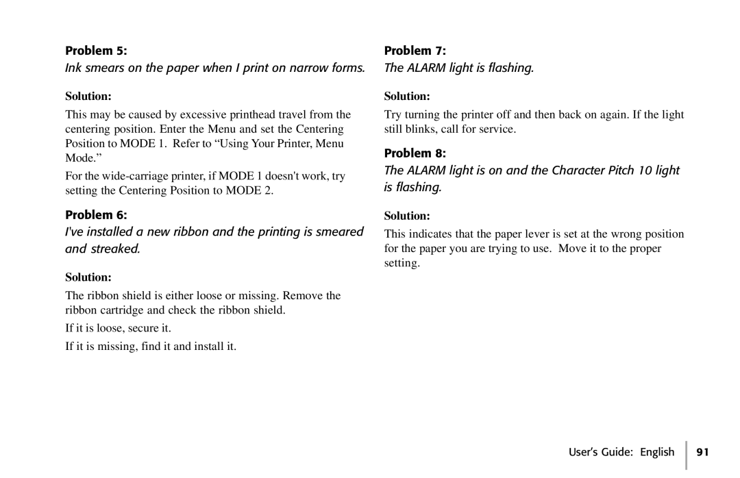 Oki 391, 390 manual Solution 