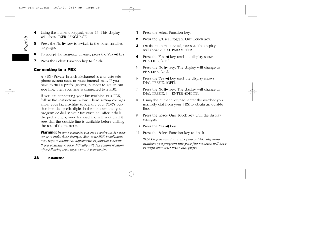 Oki 4100 manual Connecting to a PBX 