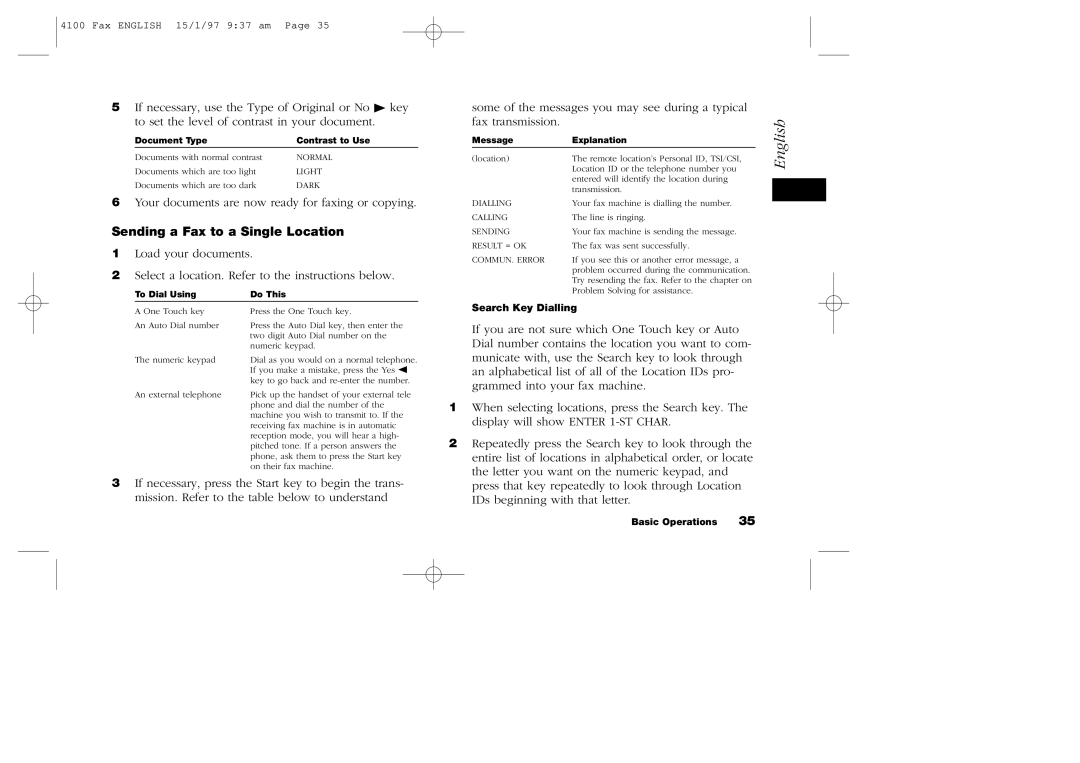 Oki 4100 manual Sending a Fax to a Single Location, Document Type Contrast to Use 