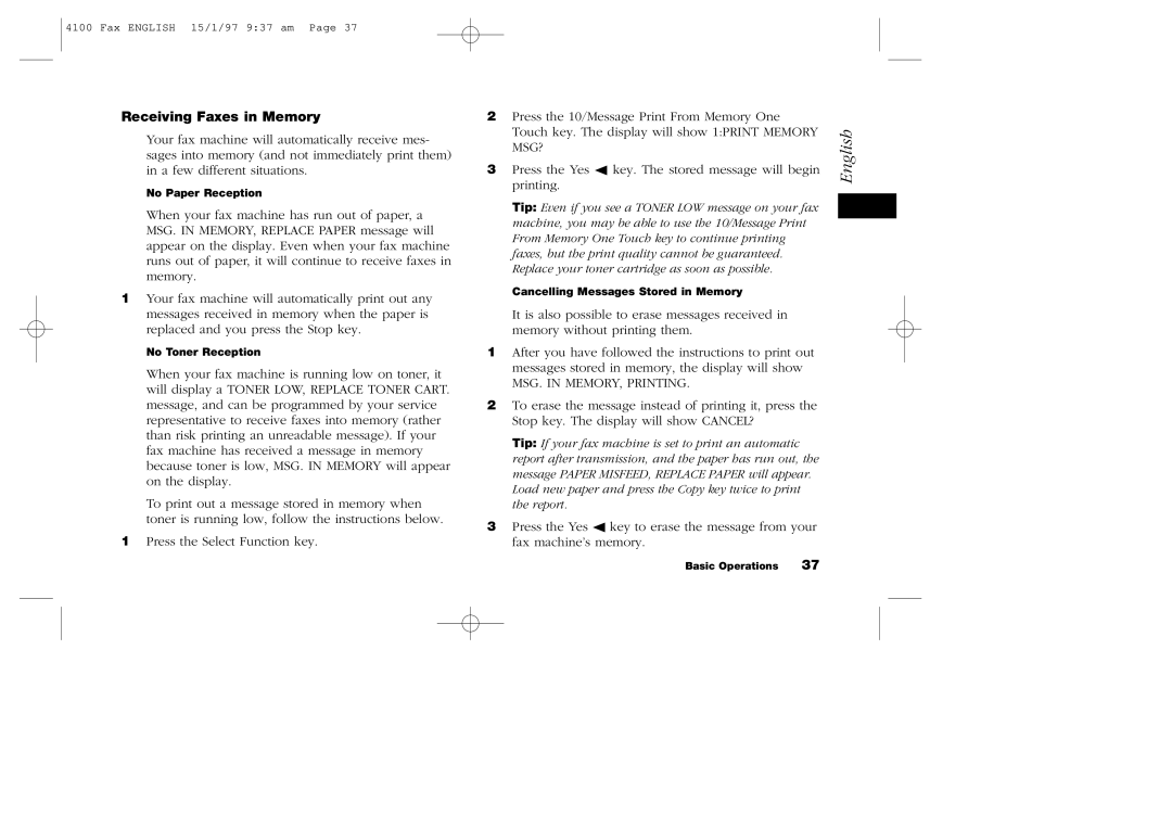 Oki 4100 manual Receiving Faxes in Memory, MSG. in MEMORY, Printing 