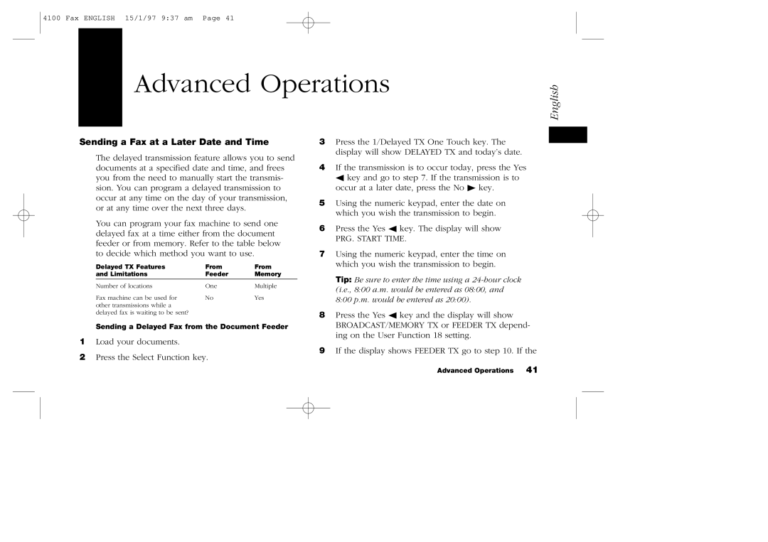 Oki 4100 manual Advanced Operations, Sending a Fax at a Later Date and Time, PRG. Start Time 