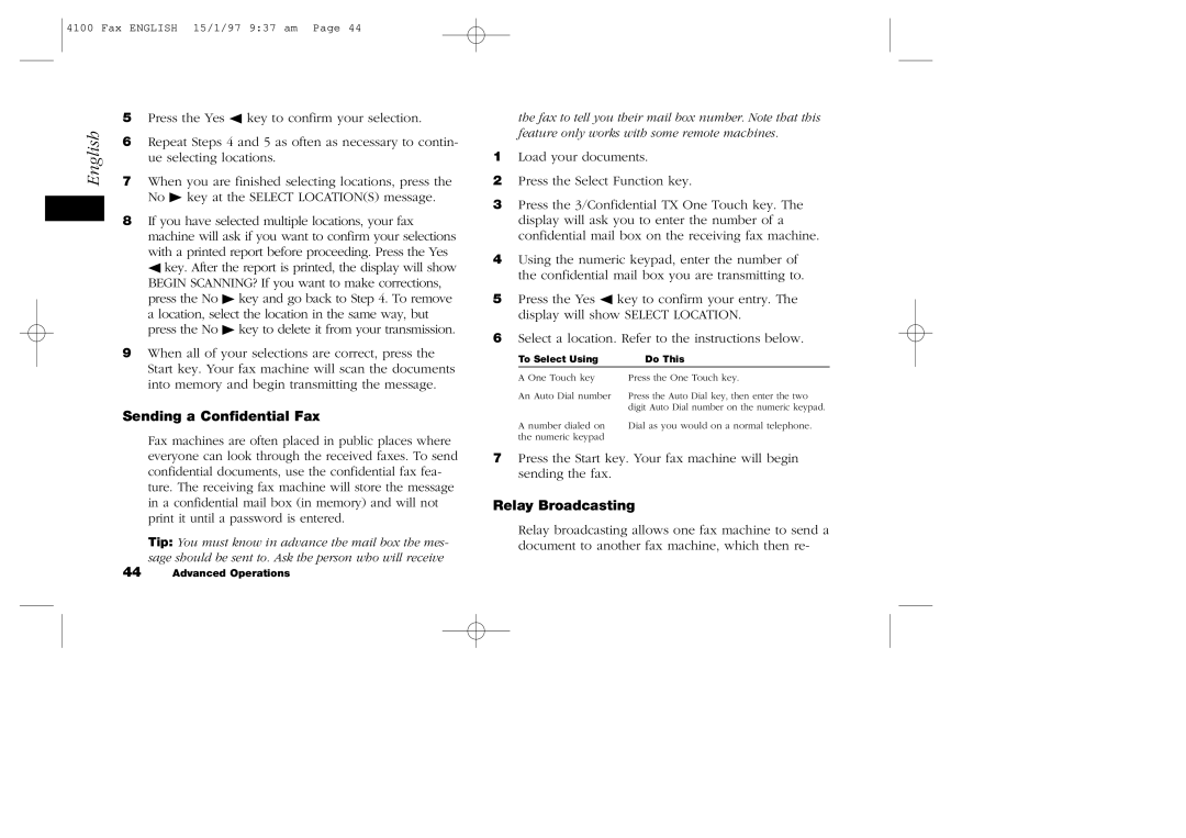 Oki 4100 manual Sending a Confidential Fax, Relay Broadcasting 