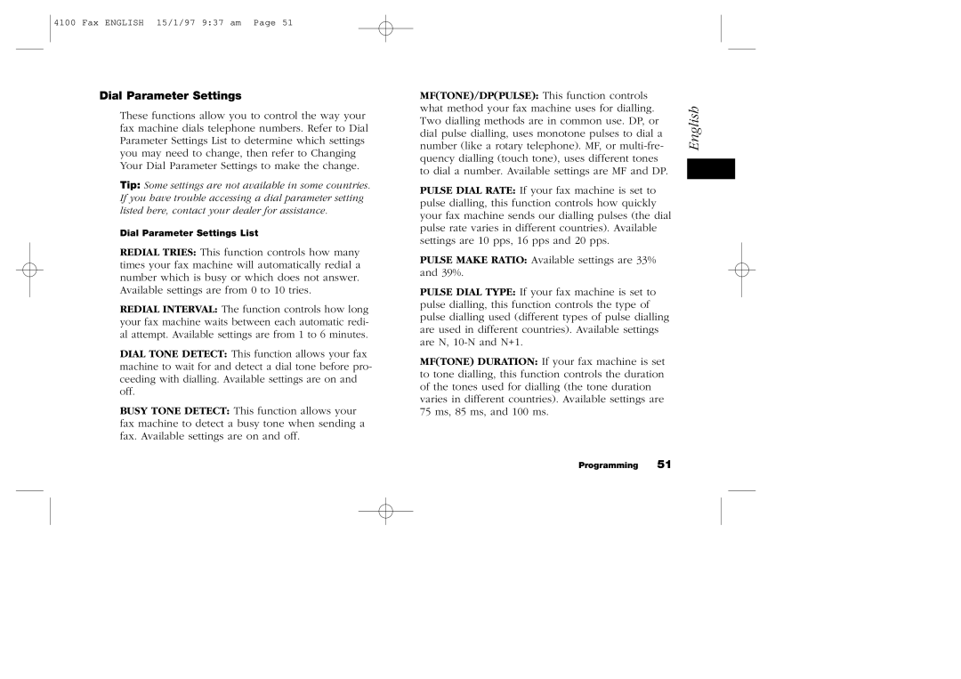 Oki 4100 manual Dial Parameter Settings 