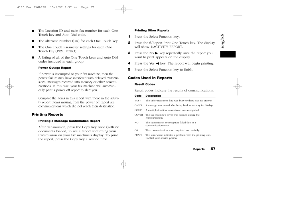 Oki 4100 manual Printing Reports, Codes Used in Reports 