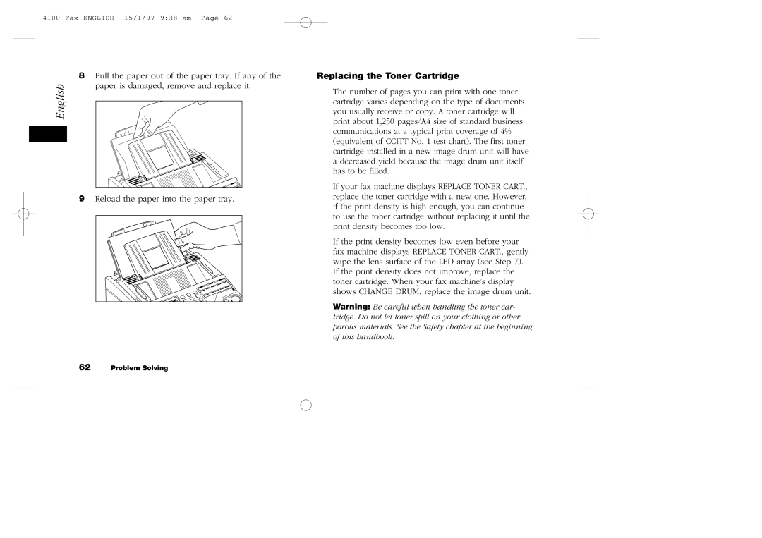 Oki 4100 manual Replacing the Toner Cartridge, Paper is damaged, remove and replace it 