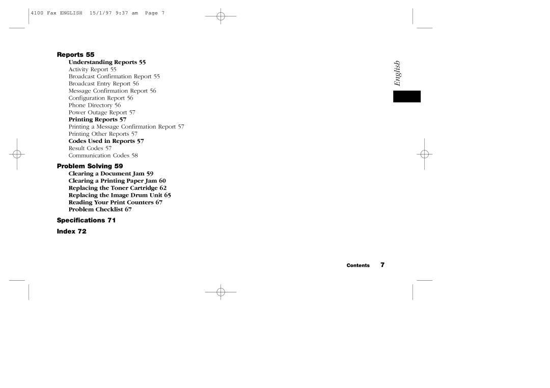 Oki 4100 manual Reports, Problem Solving, Specifications Index 