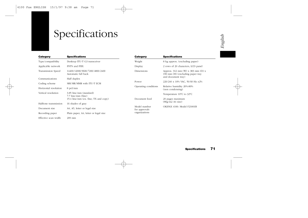 Oki 4100 manual Category Specifications 