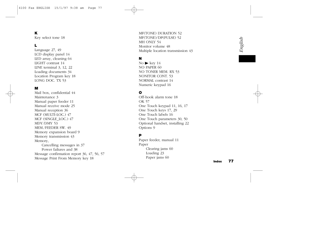 Oki 4100 manual Long DOC. TX, Mftone Duration 52 MFTONE/DPPULSE 52 MH only 