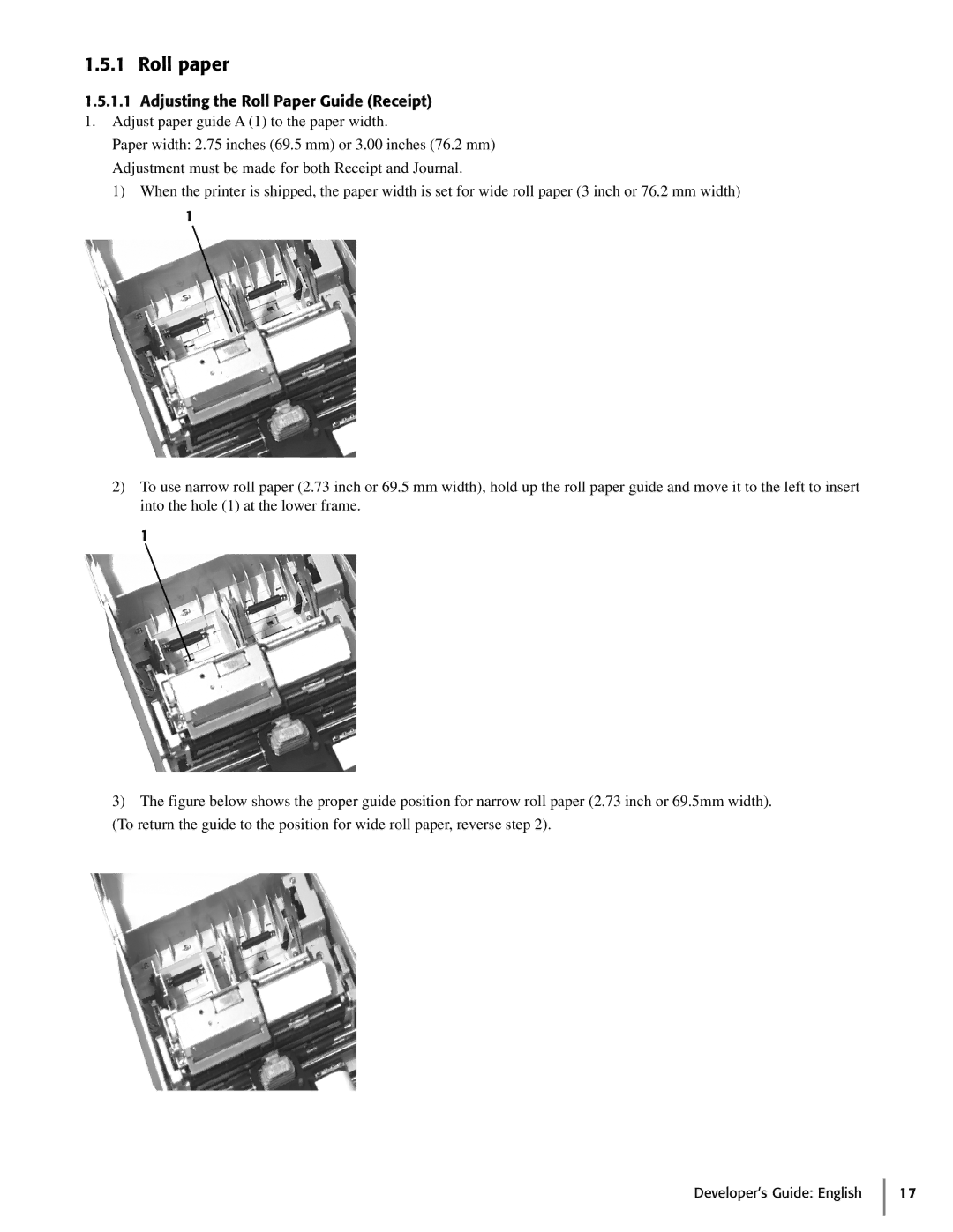 Oki 425D manual Roll paper, Adjusting the Roll Paper Guide Receipt 