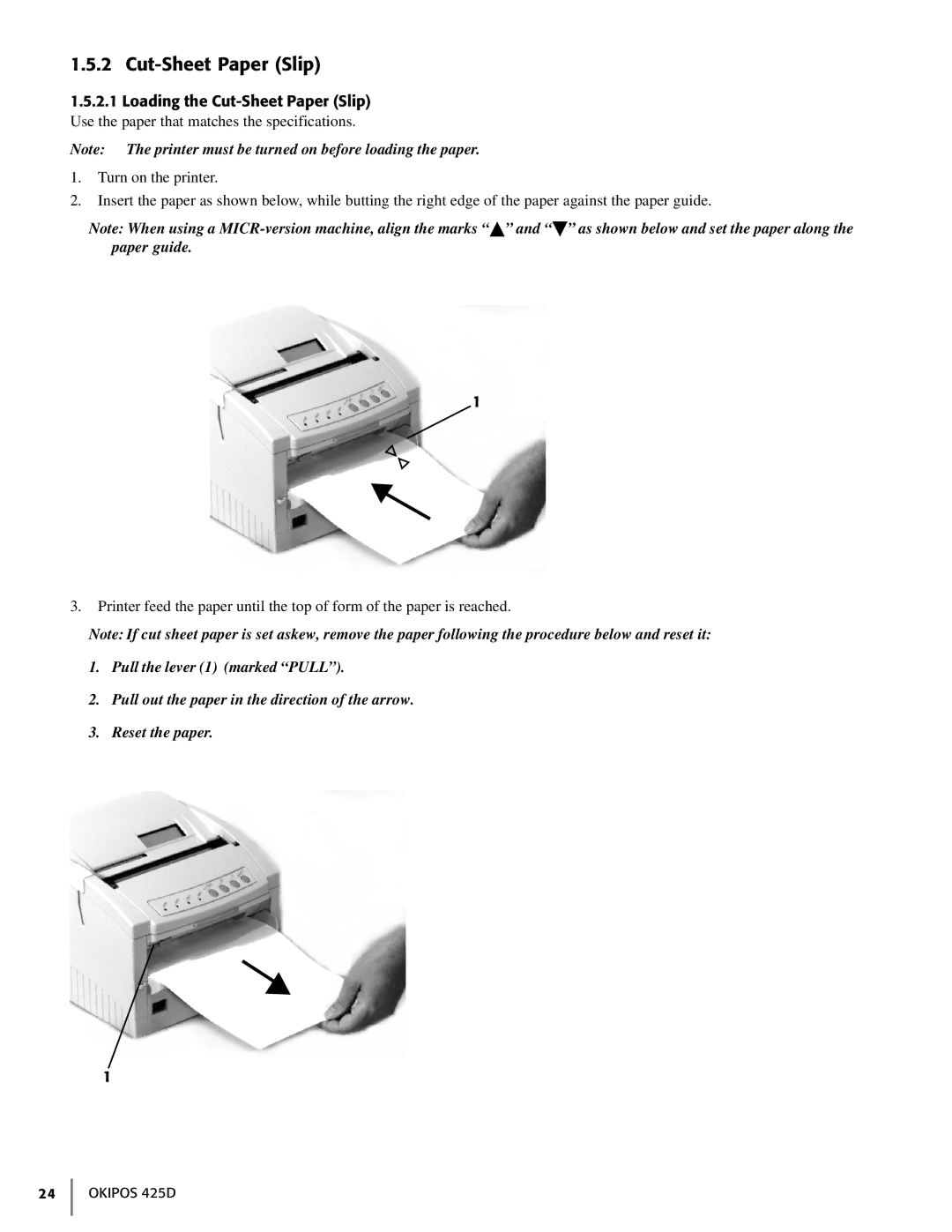 Oki 425D manual Loading the Cut-Sheet Paper Slip 