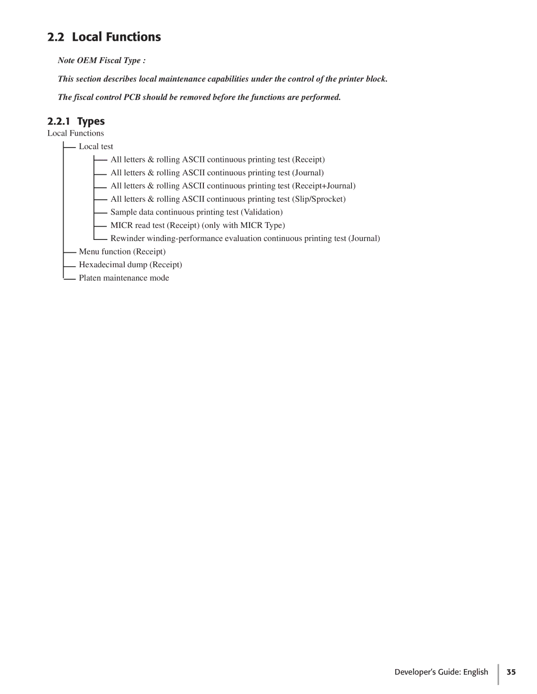 Oki 425D manual Local Functions, Types 