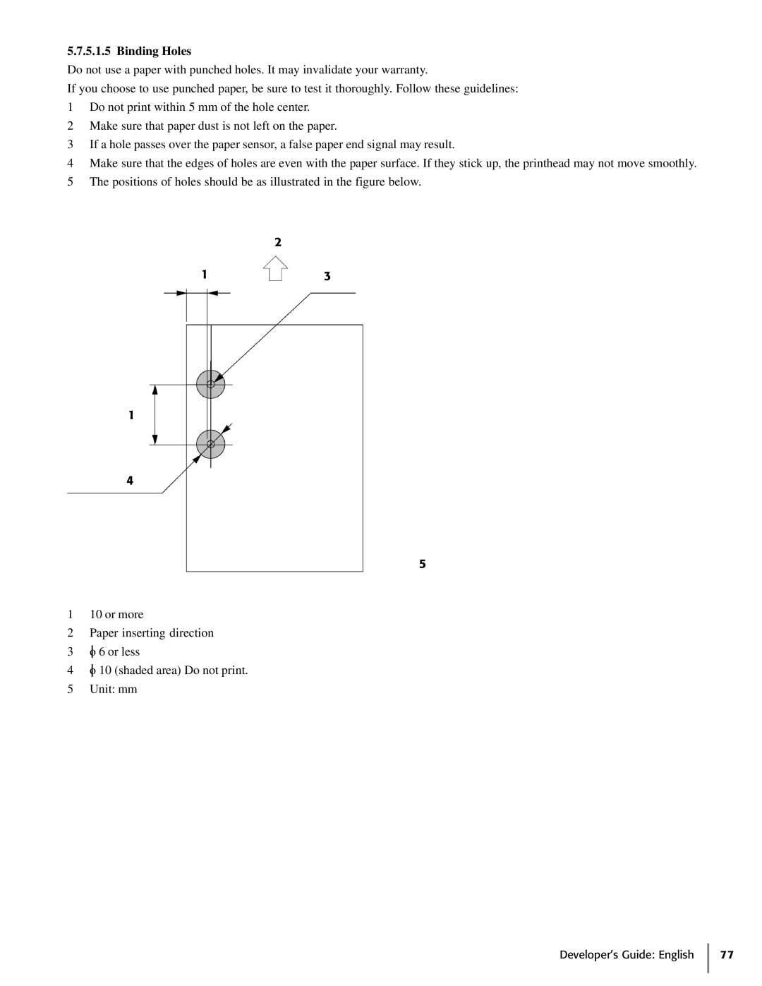 Oki 425D manual Binding Holes 