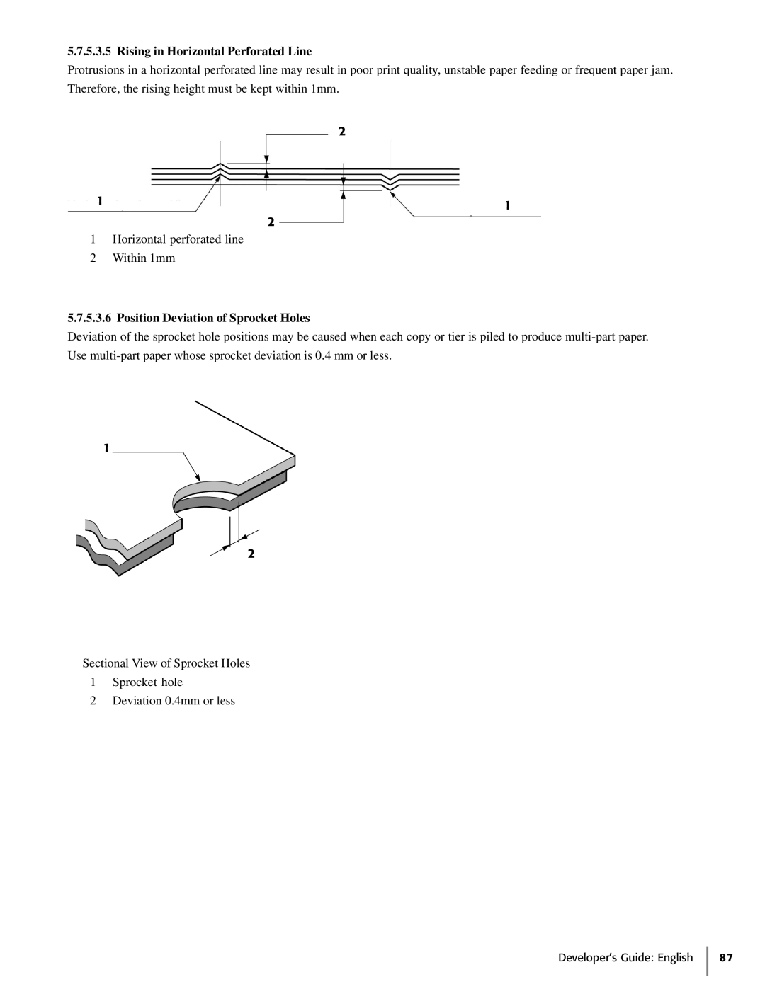 Oki 425D manual Rising in Horizontal Perforated Line, Position Deviation of Sprocket Holes 