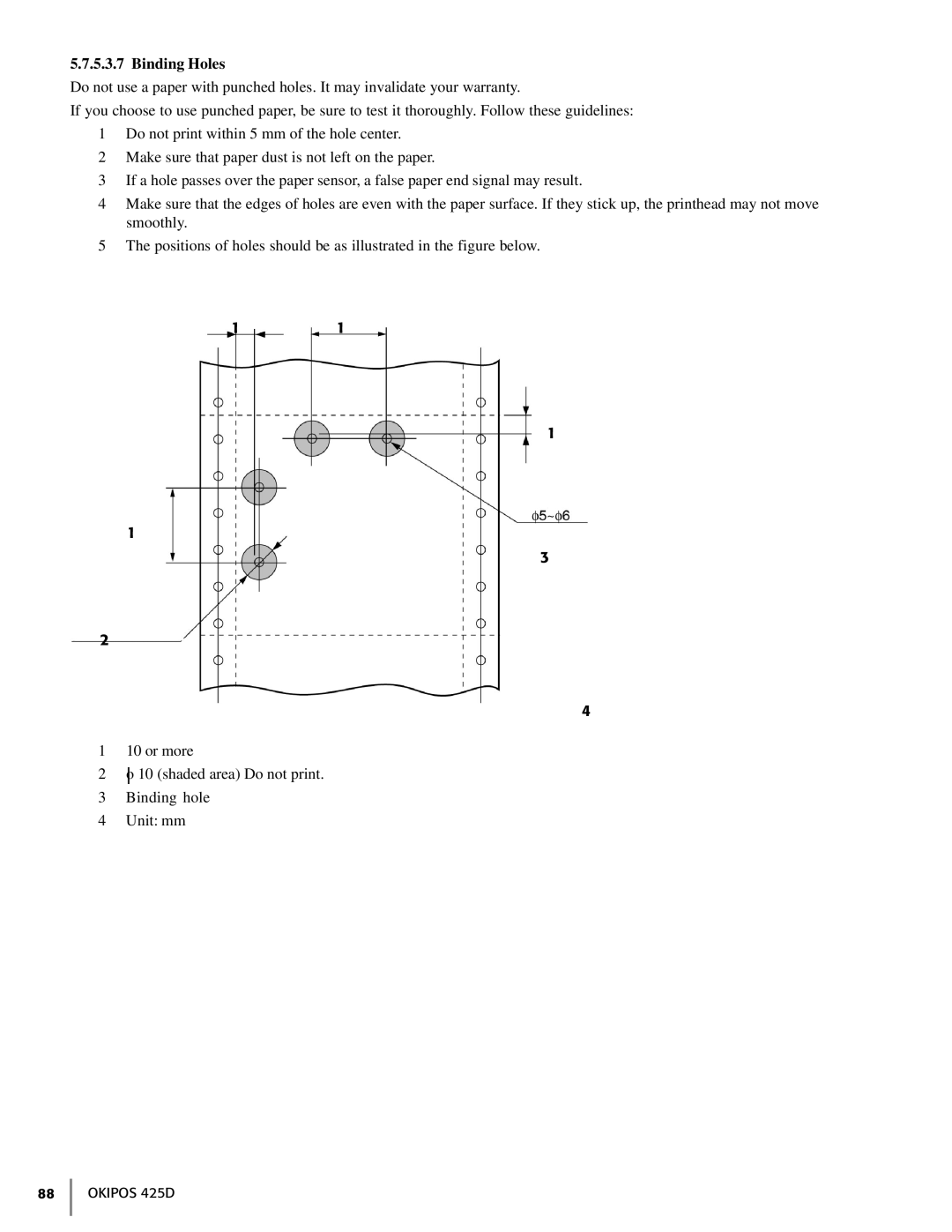 Oki 425D manual Binding Holes 