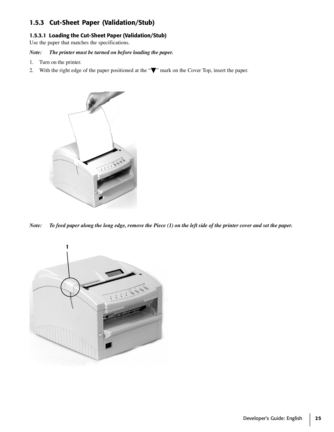 Oki 425D manual Loading the Cut-Sheet Paper Validation/Stub, Developer’s Guide English 