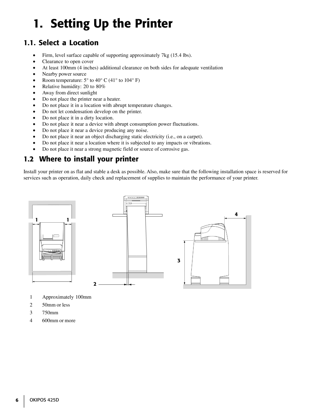 Oki 425D manual Setting Up the Printer, Select a Location, Where to install your printer 