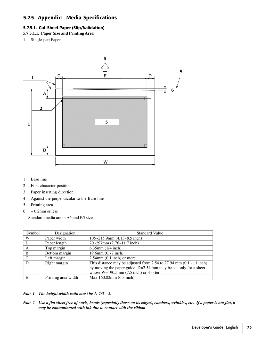 Oki 425D manual Appendix Media Specifications, Paper Size and Printing Area 