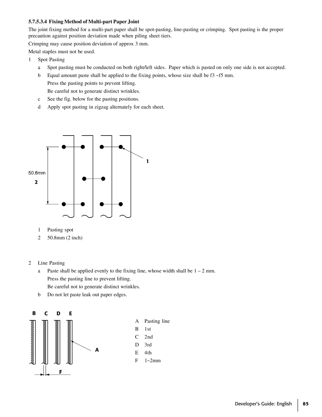 Oki 425D manual Fixing Method of Multi-part Paper Joint, B C D E 