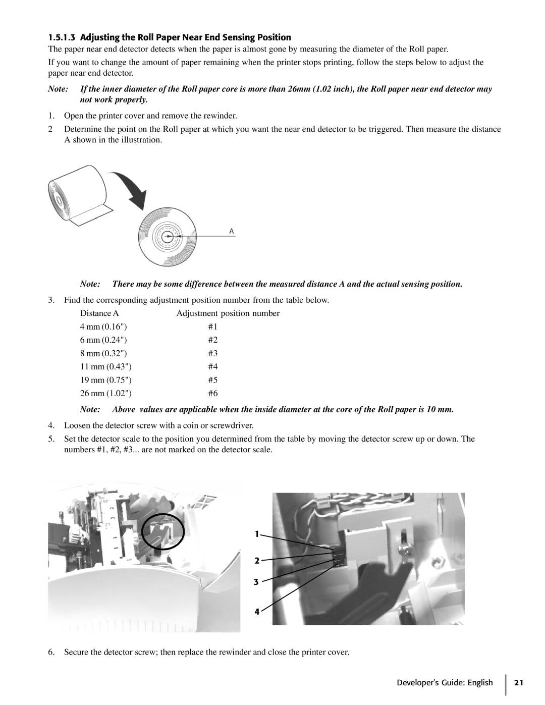 Oki 425S manual Adjusting the Roll Paper Near End Sensing Position 